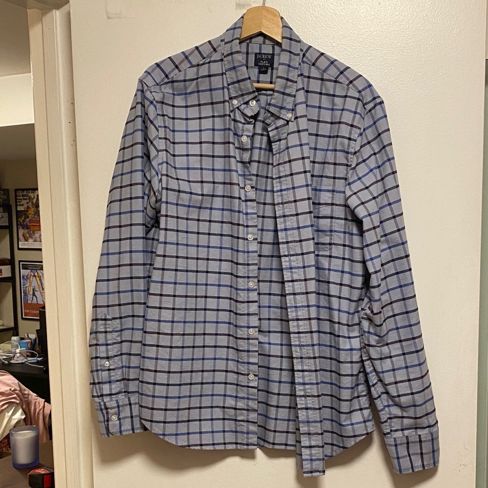 J. Crew Flex Checkered Oxford Large Slim Fit